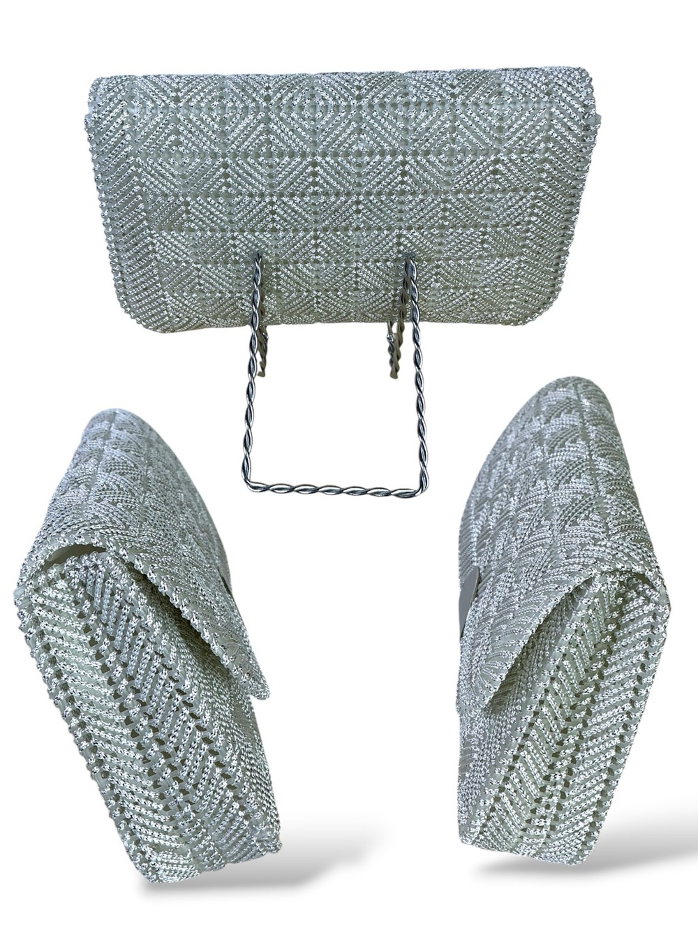 Silver Sparkly Evening Bag Clutch Reflective Metallic Flap Closure Vintage 90’s - Picture 2 of 13